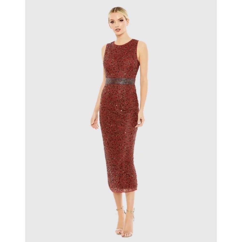 NWT Mac Duggal Geometric Embellished Sleeveless Sheath Dress - size 4
